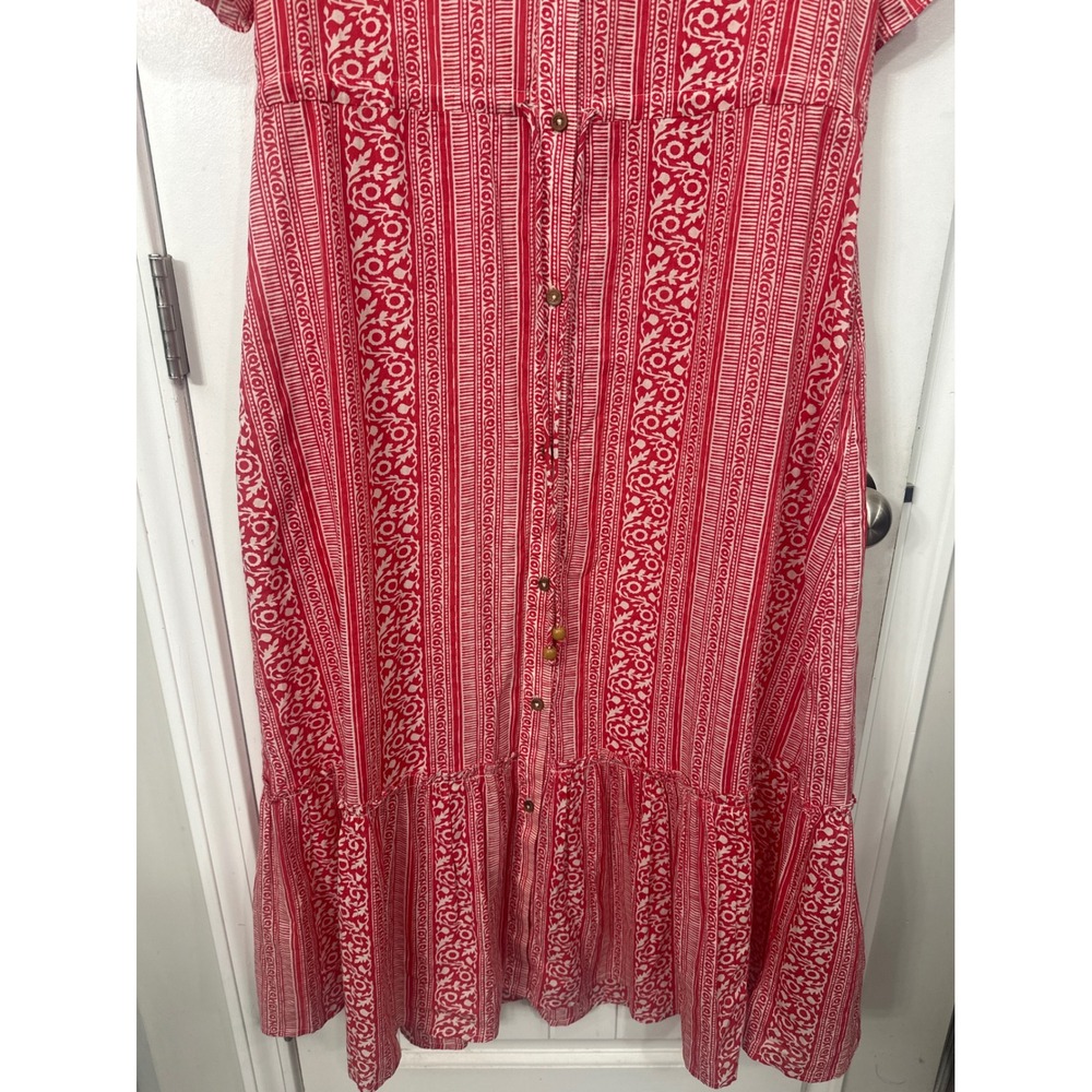 Printfresh x Pencil & Paper Co Red White Block Print Organic Cotton Midi Dress M - Picture 6 of 12